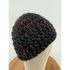 Handmade Chunky Knit Beanie Hat Dark Multi Color Acrylic Alpaca Blend